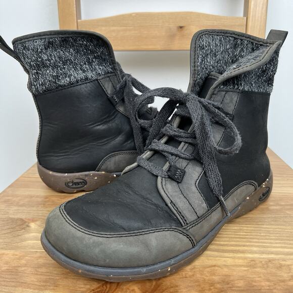 Chaco Barbary Women’s Size 7.5 Black Leather Lace-Up Ankle Boots JCH199800 - Picture 1 of 10